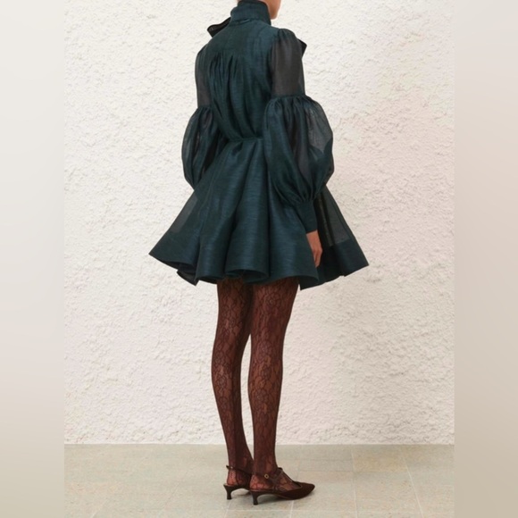 Zimmermann The Pavilion Tie Neck Mini Dress in Pine Fall 2024 Collection, - Picture 2 of 6